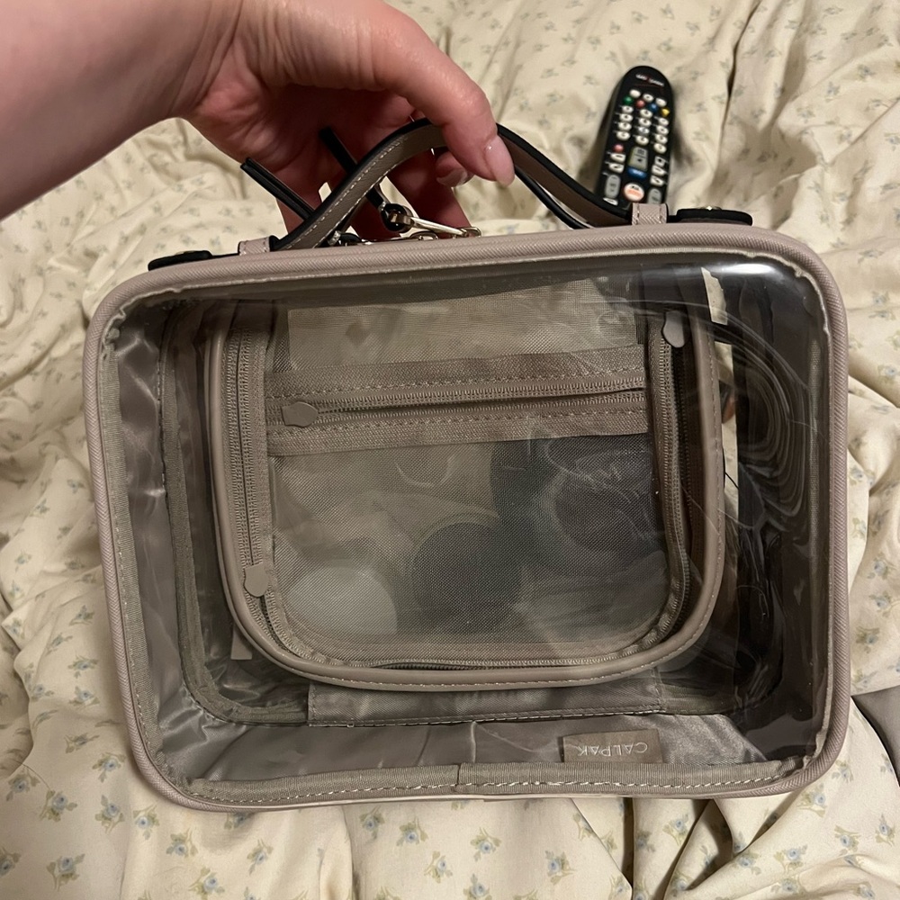 Calpak Medium Clear Cosmetics Case in Stone Color BRAND NEW WITHOUT TAGS